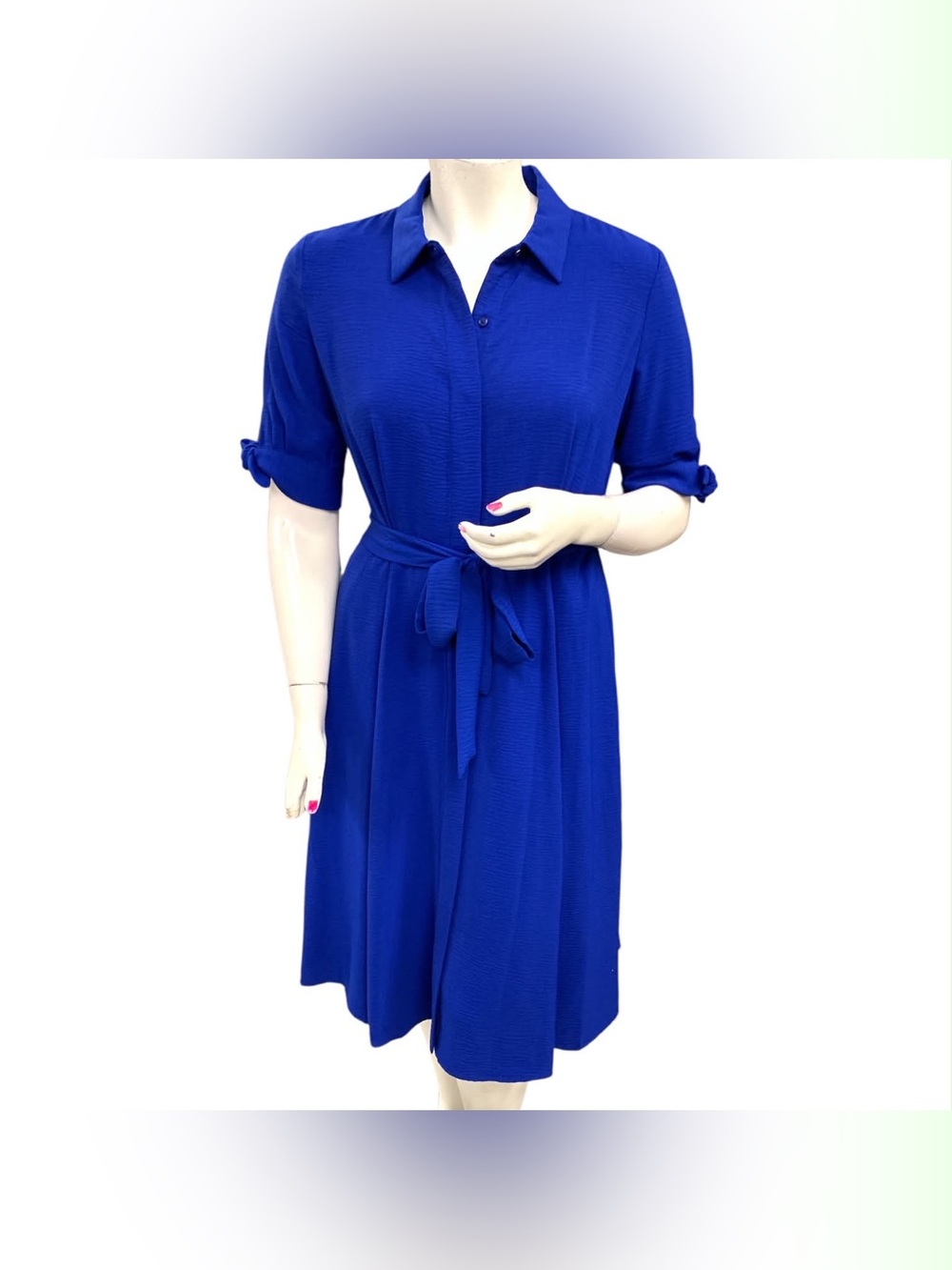 Calvin Klein Cobalt Blue Tie-Waist Midi Shirt Dress Size L